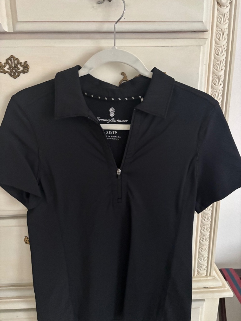 Tommy Bahama Abby Rib IslandZone Polo Black Womens Quarter Zip Golf Shirt